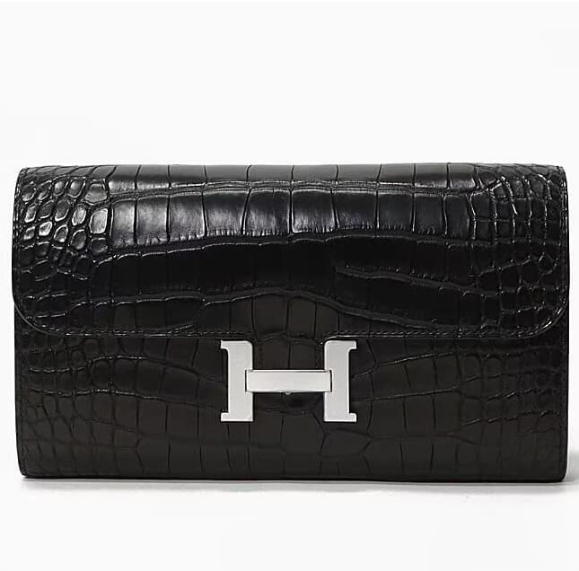 【エルメス HERMES】コンスタンスロング トゥーゴー ブラック クロコダイル アリゲーター マットシルバー金具（100%手縫い）